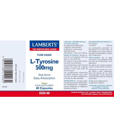  Lamberts Tyrosine 500 mg 60 cap - Buy Online on GoSupps.com