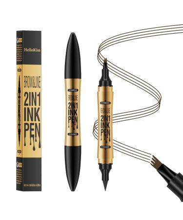 BEENLE Eyebrow Pencil Dual Ended Eyebrow Pen 2-in-1 waterproof and long-lasting eyebrow pencil eyebrow makeup for natural and hair-like brows (02# dark brown + black eyeliner)