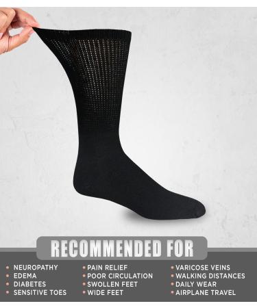 Veracco Diabetic Crew Cotton Socks - Comfortable & Supportive Non-Binding Wide Top (3 Pack) - Black 9-11 - Buy Online on GoSupps.com