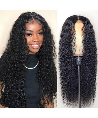 Hisakus Water Wave T Part Lace Front Wig Human Hair Brazilian Curly Wet and Wavy Wigs for Black Women Pre Plucked with Baby Glueless Frontal Woman  14 Inch (Pack of 1) 14in