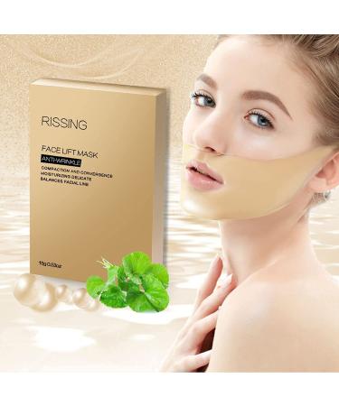RISSING V Line Mask Double Chin Reducer Double Chin Lifting Mask Double Layer Anti Wrinkle Moisturizing Face Patch, Face Lifting Patch, for Face, Neck, Chin, Face Mask (5 pieces)… rose gold