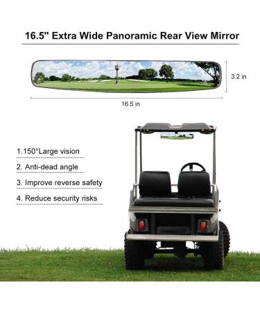 Universal Adjustable Golf Cart Rear View Mirror - 16.5 Extra Wide Convex Mirror for EZ Go, Club Car, Yamaha - Rotatable Safe 270 Rotation - Buy Online on GoSupps.com