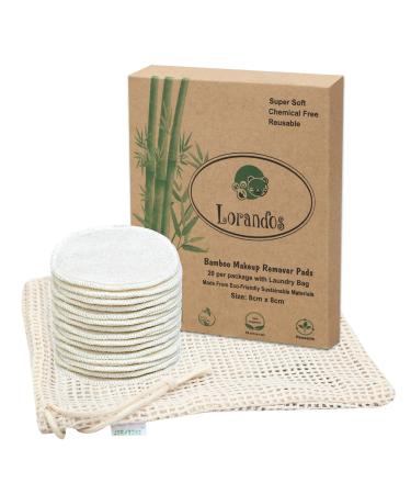 Lorandos Washamm Sleeping Pads (20 pieces with washable power bag) Environmentally friendly organic bamboo cotton Reusable cotton pads with a round storage box - suitable for all skin types