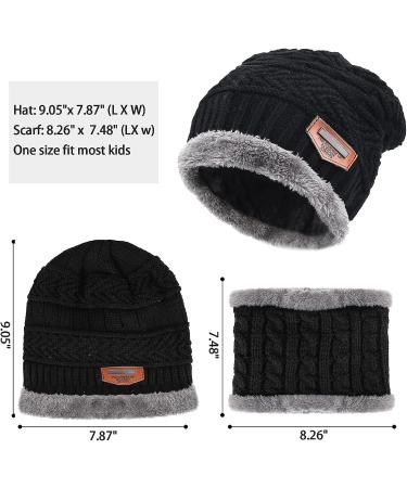 Kids Winter Knit Beanie Hat and Scarf Set with Fleece Lining - Black - One Size - Buy Online on GoSupps.com