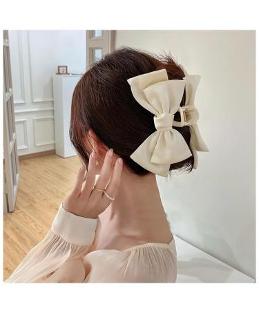 Bow Tie Hair Barrettes Vintage Layers Bow Knot Claws Large Hair Clips Accessories for Women Girls (Beige)