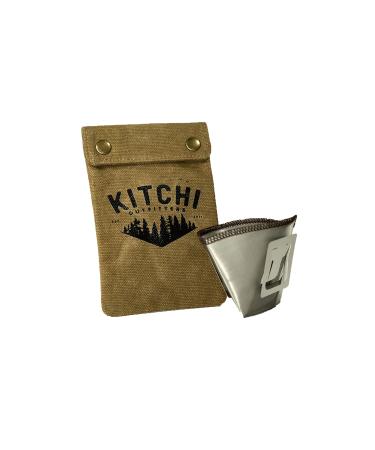 Kitchi Outfitters Lightweight Stainless Camping Backpacking and Hiking Pour Over Coffee Dripper with Olive Canvas Storage Pouch 6*4inch