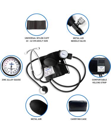 Scian Manual Blood Pressure Monitor & Stethoscope Kit - Arm Cuff for Nurses & Home Use (Black) | International Shipping Available - Buy Online on GoSupps.com