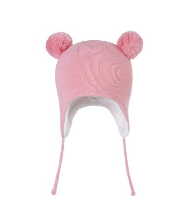 LANGZHEN Toddler Kids Infant Winter Hat Earflap Knit Warm Cap Fleece Lined Beanie for Baby Boys Girls 0-6 Months Classic -Pink
