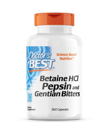 Doctor's Best Betain HCL (Betain Hydrochloride) with pepsin and bitter substances from enzian 650mg 360 soft capsules high dose laboratory test soybreis gluten -free without genetic engineering 331.38 g (1 Pack) 331.38