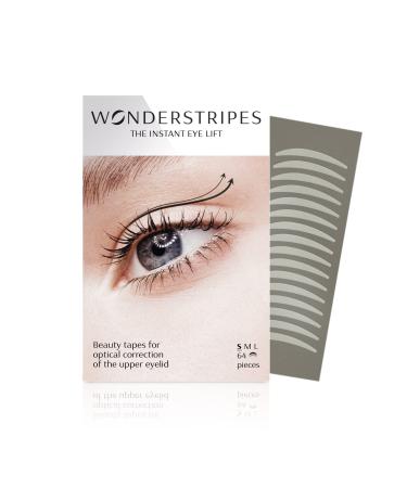 Wonderstripes Eye Lid Tape (Small) | Eyelid Lifting Stripes for Hooded Eyes | Invisible Silicone Tape for Droopy Eyes | Multiple Sizes for All Eye Shapes | Makeup Compliant, Easy To Apply Small (Pack of 64)