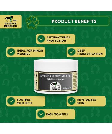 Biteback 'Sweet Relief Silver' Cream - Essential Silver-Infused Antiseptic Cream for Dogs: Ideal for Minor Wounds Abrasions & Rubs - Benzyl Benzoate Dog First Aid Essentials - 100g - Buy Online on GoSupps.com