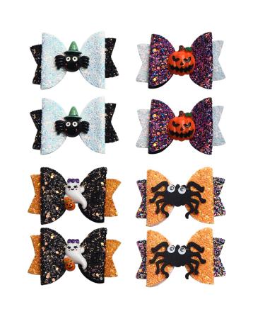 Pfativant Halloween Bowknot Deko Hair Clips Hair Color Hair Gletting Hairdresses Hairdressing Set 8 State Hairchatter For Girls Glitzer Pumpkin Spider Bat Party Shiny Glitzer Outfits Gold/Silver etc.