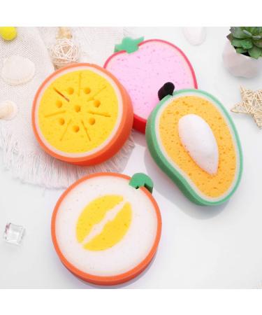 4pcs Premium Kids Fruit Bath Sponges Brushes - Mango, Honeydew Melon, Orange, Strawberry | Bathing Tools for Children - Buy Online on GoSupps.com