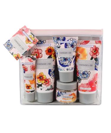 Vintage & Co Patterns & Petals Top toe Kit |50 ml of hand cream 50 ml of body lotion 30 ml foot cream 10 ml lip balm & 30 g swimming salt |Travel -friendly sizes set from above to the toes