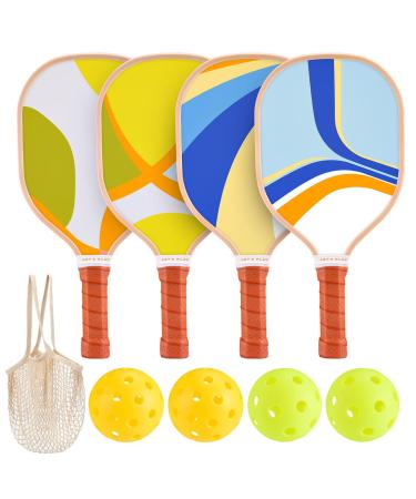 Sprypals Pickleball Paddles Set of 4, Premium Wood Pickleball Set of 4 with 4 Balls and 1 Carry Bag Pickleball Rackets with Ergonomic Cushion Grip for Beginner & Intermediate Gifts for Men Women Kids