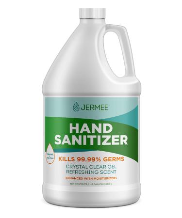 JERMEE Moisturizing Hand Sanitizer Gel  70% Alcohol - Kills 99.99% Germs  Enhanced with Vitamin E and Aloe Vera - Crystal Clear Gel  Refreshing Scent  Made in USA - 1 Gallon 1 Gallon Without Pump