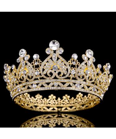 COCIDE Gold Crown and Tiara for Women Crystal Queen Crowns for Girls Rhinestones Princess Headband Luxury Full Round Hair Accessories Jewelry for Wedding Prom Bridal Party Halloween Costume (GOLD)