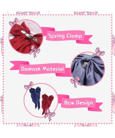 2Pcs Big Bow Hair Clips for Women - Red + Navy Blue Ribbon French Barrette Hairpins - Buy Online on GoSupps.com