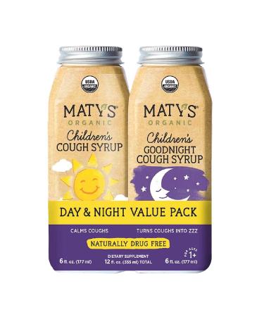 Maty's USDA Organic Children's Cough Syrup Day & Night Value Pack - Soothing Relief for Daytime & Nighttime Coughs with Immune Support - Natural Alternative - 2-6 fl oz