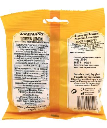 Jakemans Honey & Lemon 73g - Pack of 12 - Soothing Menthol Lozenges - Suitable for Vegetarians Yellow Honey 73 g (Pack of 12) - Buy Online on GoSupps.com