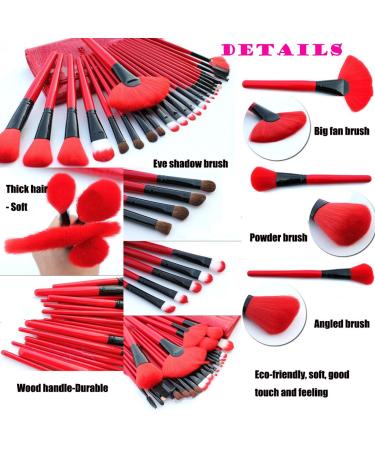 24-Piece Bamboo Handle Makeup Brush Set - Professional Foundation Blending Blush & Eye Brushes with Pouch & Brush Egg (Red) - International Shipping Available - Buy Online on GoSupps.com