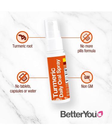 BetterYou Turmeric Oral Spray | Enhanced Curcuminoid Absorption | Natural Ingredients | Vegetarian & Gluten Free | Orange Flavor | 0.84 oz - Buy Online on GoSupps.com