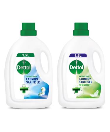 Dettol Antibacterial Laundry Cleanser Original and Sensitive Sanitiser Additives Fresh Cotton and Fragrance Free Multipack 25 Washes 2x 1.5 L Pack of 2. - Buy Online on GoSupps.com