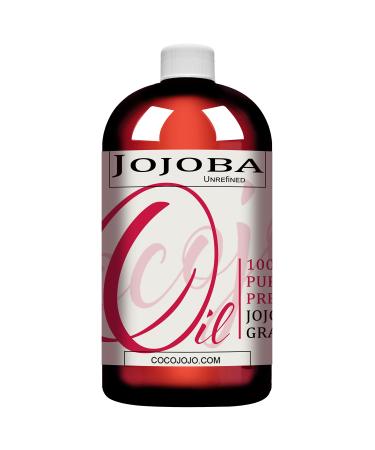 JOJOBA OIL Cold Pressed Unrefined 100% Pure Natural 32 oz Jojoba Oil Carrier for Essential Oils, Cleansing, Moisturizer for Face, Hair Moisturizer, Ears, Eyelash, Massage, Makeup Remover, Soap Making 2 Pound (Pack of 1)