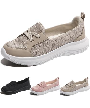 Kotsas Orthopedic Shoes for Women 2023 New Arch Support Slip-On Woven Walking Diabetic Casual Loafers Orthopedic Sneakers (Khaki 42/9) 42/9 Khaki