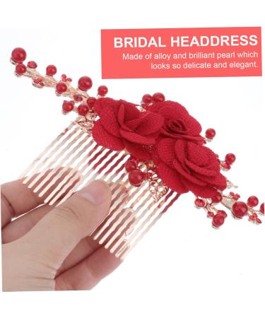 DOITOOL Red Rose Hair Clip Wedding Headpiece Hair Pin Hair Claw Clips for Women Flower Hair Clips Flower Hair Accessories Women Hair Accessories Bridal Headdress Comb Bride Chinese Style - Buy Online on GoSupps.com