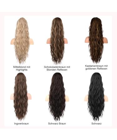 Brikabia Ponytail Extension - 66cm Beach Wavy Clip-In Hair Extension for Women in Chocolate Brown with Blonde Reflexes - Buy Online on GoSupps.com