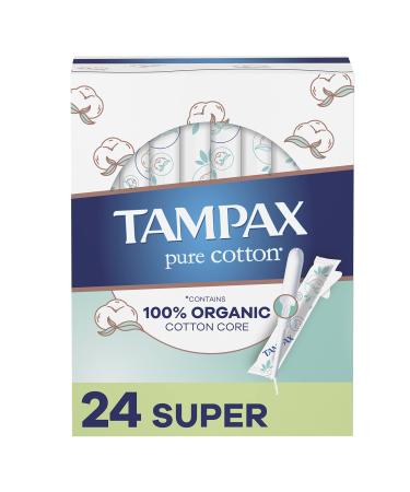 TAMPAX Pure 100% Organic Cotton Core Super Absorbency Tampons - 24 ct