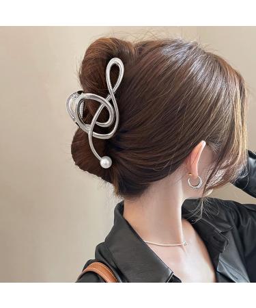 Silver Musical Note Hair Clip with Pearl Designs | Large Non-slip Hair Claw Barrette for Women | Cute Styling Accessory - Buy Online on GoSupps.com