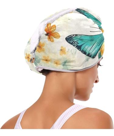 Summer Teal Gold Butterflies Hair Towel Set - 2 Pack Super Absorbent Quick Dry Hair Turbans for Women & Girls - Buy Online on GoSupps.com