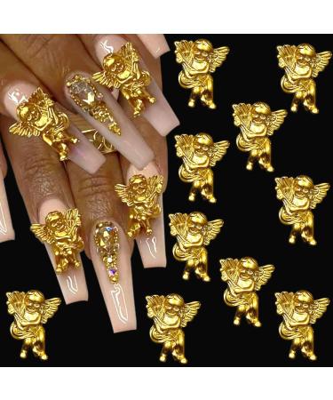 10pcs Baroque Angel Baby Nail Charms 3D Stereoscopic Embossed Angel Baby Nail Art Charms Nail Accessories Retro Cupid Angel Charms for Nails Jewelry DIY Manicure Decor Nail Designs Women Nail Supplies Gold
