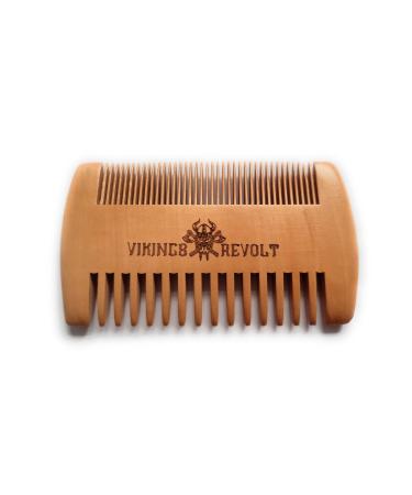 Anti Static Wooden Beard Comb For Men By Vikings Revolt - Double Sided Wide & Fine Beard Comb for Detangling and Styling - Pocket Beard Comb For Men (Brown)