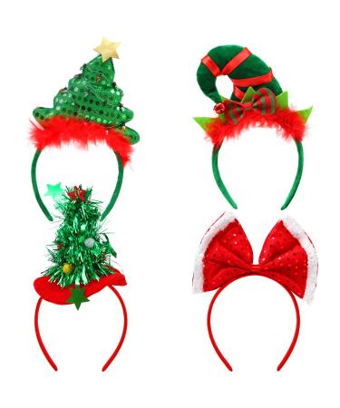 Elcoho Christmas costume headbands Elf Party Hats Christmas Tree Headband Christmas loop headband for adult children vacation decoration 4 styles