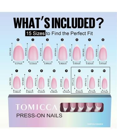 Tomicca French Press On Nails - 180 Almond Nail Tips 3-in-1 Pre-Colored Full Cover & Base Coat for Nail Art | 15 Sizes Available - Rose Almond Finish - Buy Online on GoSupps.com