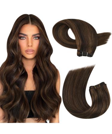 Moresoo Human Hair Extensions Weft Brown Highlight Double Weft Human Hair Extensions Darkest Brown with Chestnut Brown Sew in Hair Extensions 22 Inch 100g #P2/8 22 Inch(Pack of 1) WEFT #P2/8