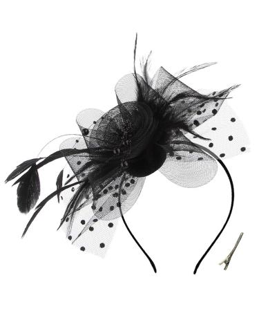 OUHO ladies fascinator hat flower mesh feathers clip headpiece hair accessory for party church wedding cocktail jockey club black