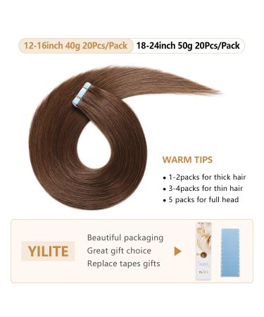 Yilite Tape In Extensions - Real Hair 65cm #4 Medium Brown 20 Pieces 60g - Invisible Silky Straight Skin Weft - Buy Online on GoSupps.com