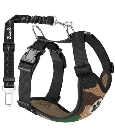Slowton dog harness with safety belt for car double-lying breathable latex network tissue puppy harness regular safety harness dog for all everyday sports (camouflage m) m camouflage