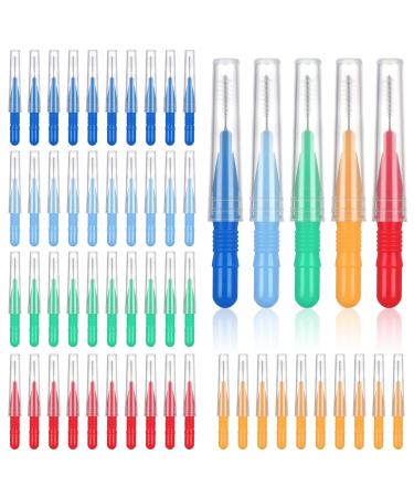 Obidodi 50 Pieces Interdental Brush Soft Toothpicks Tooth Flossing Head Oral Dental Hygiene Brush Mini Tooth Cleaning Tool for Cleaning Gaps Between Teeth 5 Colors (50pcs) 50 count (Pack of 1)