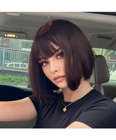 Haircube Short Bob Wig with Bangs for Women - Heat-Resistant Synthetic Fiber for Party Cosplay & Daily Wear (Brown/Black Tea) - Buy Online on GoSupps.com