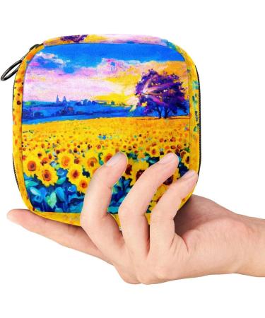 Stylish Sunflower Oil Painting Storage Bag for Women & Teens | Portable Menstrual Cup Bag - Buy Online on GoSupps.com