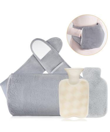 AQhui Hot Water Bottle with Waist Cover Fluffy Hot Water Bottle Pouch with Soft Belt Furry Wrap Around Wearable Hot Water Bottle Grey Warm Water Bag for Period Neck Back Shoulder Pain Relief