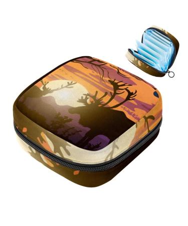 Storage bags for women's bandages aesthetic deer in sunset portable menstrual pad bag panty lip inlays tampons women's bandages storage holder for women school office multi-colored 06