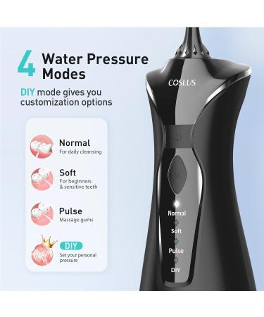 COSLUS Water Dental Flosser Portable Oral Irrigator 300ML 4 Modes Rechargeable Tooth Flosser - Travel & Home Cleaner (Black Grey) - Buy Online on GoSupps.com