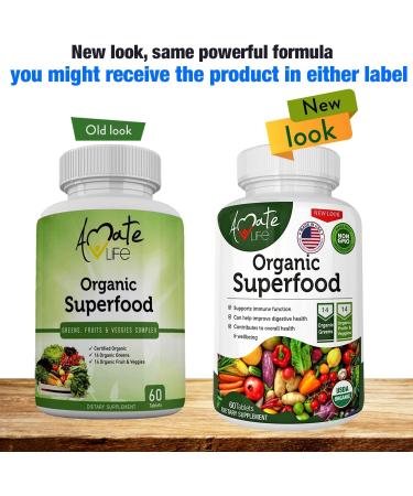 Organic Superfood Greens Fruits Veggies Complex - 120 Count Pack - Antioxidant-Rich Dietary Supplement with 14 Greens, 14 Fruits & Vegetables, Alfalfa - Non-GMO, Organic Ingredients - Buy Online on GoSupps.com