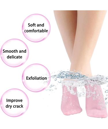 Silicone Socks 2 Pairs Pink Silicone Moisturising Socks Silicone Gel Socks for Preventing Cracked Feet for Women Foot Spa Moisturizing Feet Softens - Buy Online on GoSupps.com